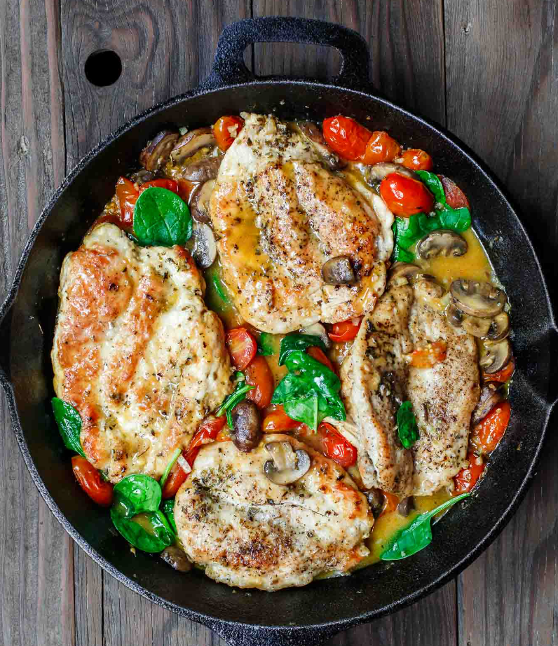Skillet Chicken with Tomatoes & Mushrooms - The Healthy Dive
